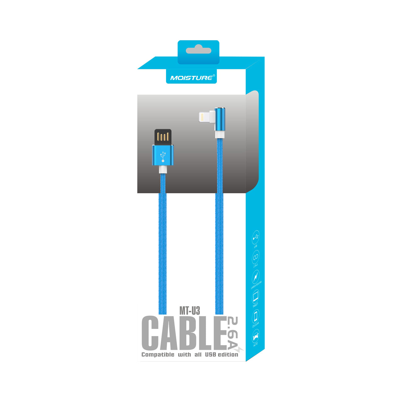 Moisture 2.6A Premium Full Steel USB TO 8PIN Cable In Blue